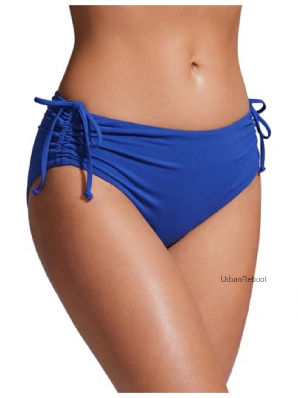 Mid Waisted Ruched Bikini Bottoms Adjustable Side Ties Quick-Dry Swim